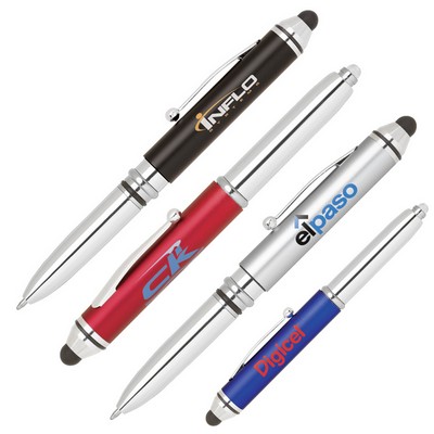 Plastic Touch Screen Stylus w/ LED Flashlight & Ballpoint Pen