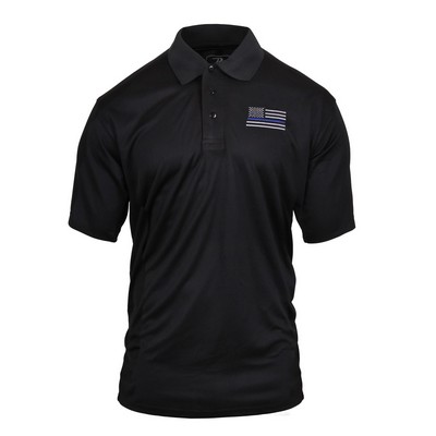 Black Thin Blue Line Moisture Wicking Golf Polo Shirt (2XL)