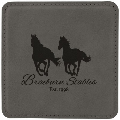 4" Square Gray Laserable Leatherette Coaster