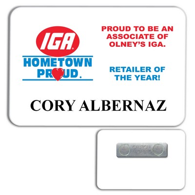 Classic White PVC Plastic Name Badge w/ Magnetic Back