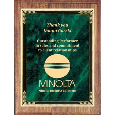 Economy Solid Walnut Rectangle/Green Marble Mist Plaque Series, 8"x10"