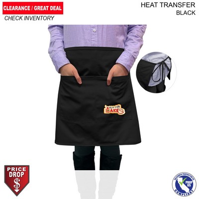 Bistro Twill Black Waist Apron, 30x18, 2 Pockets, Heat Transfer logo, In Stock