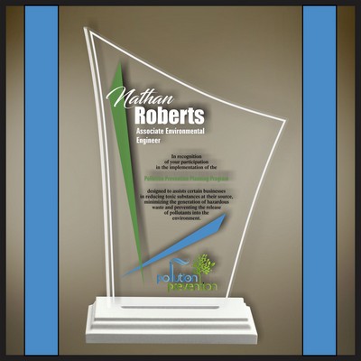 10" Finn Clear Acrylic Award with a White Wood Base