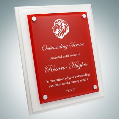 Gloss Horiz./Verti. White Wood Plaque w/Floating Red Acrylic Plate