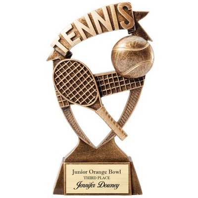 6" Antique Gold Banner Tennis Resin Trophy