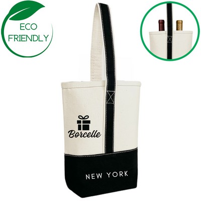 Premium Two Bottle Canvas Wine Tote Bag - Black