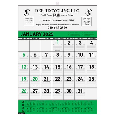 Contractor 13-Month Calendar w/1 Color Imprint (18"x25")