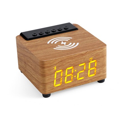 K2 Wooden 10 W Wireless Charger with Alarm Clock & Speaker