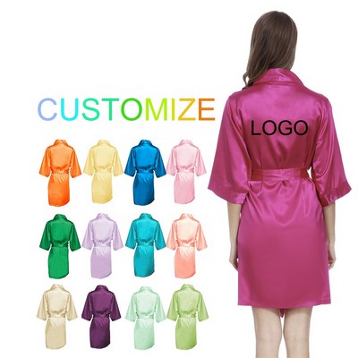 Pure Color Personalized Logo Bride Soft Robes Birthday Silk Satin Women Bridesmaid Wedding Party