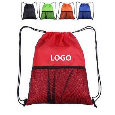 Mesh Pocket Drawstring Backpack Gym Sports Bag