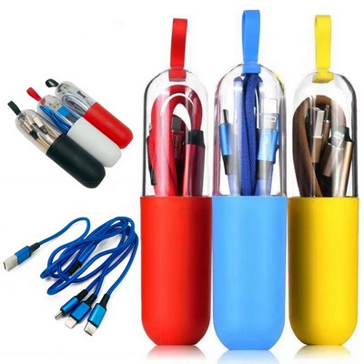 3 in 1 Cell Phone Nylon USB Cable with Plastic Tube