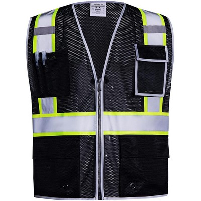 10 Pockets Safety Vest, Class 2 High Visibility Security with Reflective Strips, ANSI/ISEA