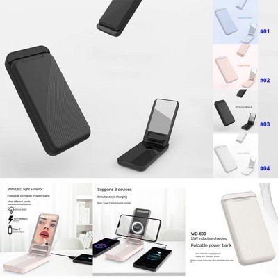 Foldable Wireless Charging 10000 mAh Power Bank With Mirror