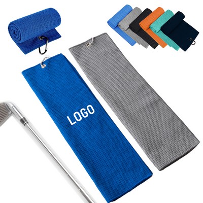 Waffle Pattern Microfiber Golf Towel With Carabiner