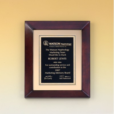 Cherry Finish Frame w/ Black & Gold Florentine Plate (12"x15")