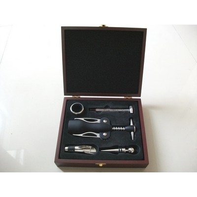 Wine Accessories 5 Piece Gift Set w/Thermometer & Black Corkscrew