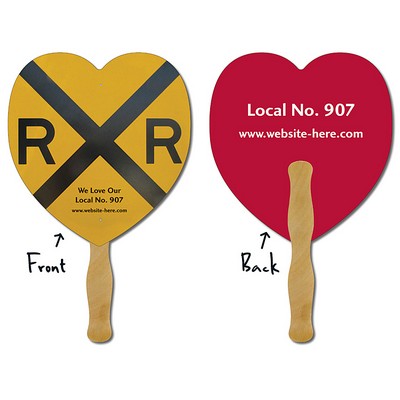 Hand Fan - 8.5x8 Heart Shaped Laminated - 14 pt.