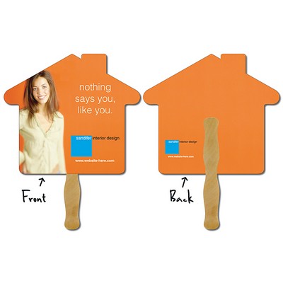 Hand Fan - 9.625x8.5 House Shape Laminated - 14 pt.