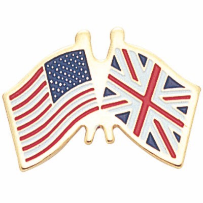 7/8" American & British Flag Etched Enameled Gold Crossed Pin