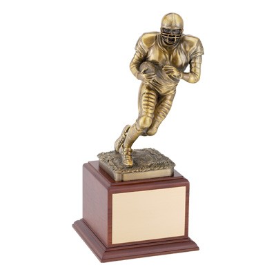 12¾" Electroplated Antique Brass Football Trophy on Wood Base