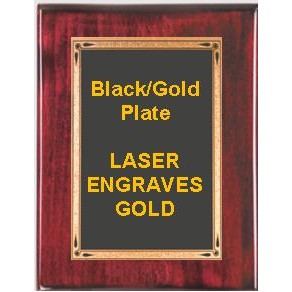 Rosewood 7" x 9" Piano Finish Plaque - 5" x 7" Black/Gold Teardrop Plate