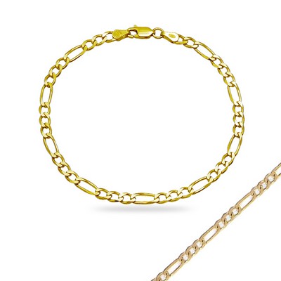 7" 14K Yellow Gold Figaro Chain Bracelet - 3.0gm