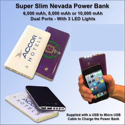 Super Slim Nevada Rubberized Finish Power Bank - 8000 mAh