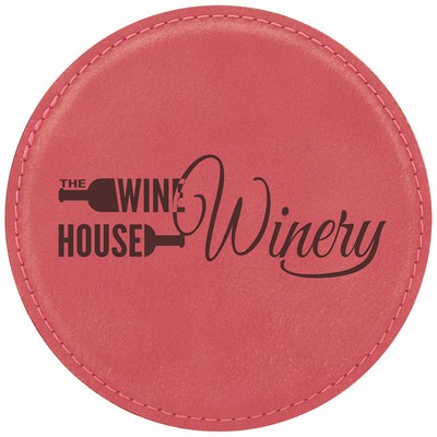 4" Round Pink Leatherette Coaster