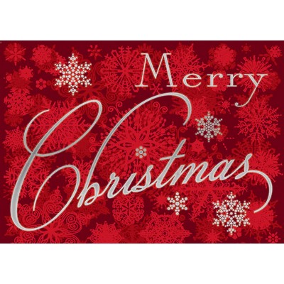 Merry Christmas Card w/Silver Foil & Snowflake Background