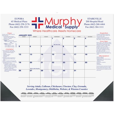 Blue & Black 13-Month Calendar Desk Pad w/Two Color Imprint (21¾"x17")