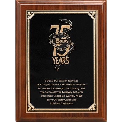 Walnut Piano Finish Plaque, Black-Gold Brass Plate, 12"x15"