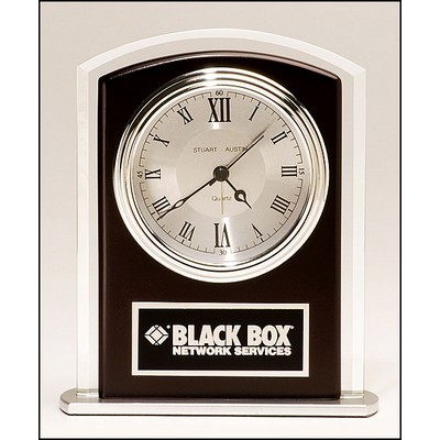 Airflyte® Beveled Glass Clock w/Wood Accent, Silver Bezel & Dial & Three Hand Movement