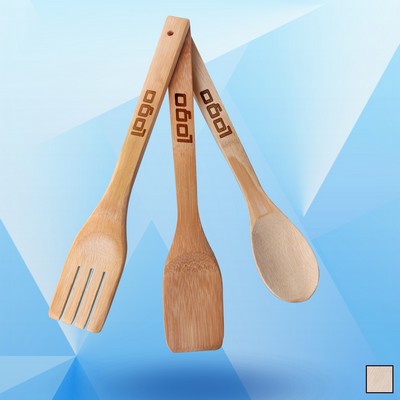 3pcs Kitchen Tool Set- Bamboo Wood Spoon, Spork, & Spatula