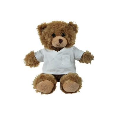 soft plush Mocha Curly Sitting Bear with doctor jacket