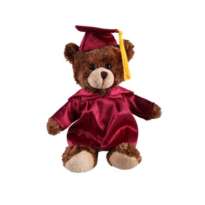 soft plush Chocolate Curly Sitting Bear with graduation cap &gown