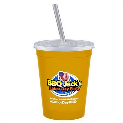 16 Oz. Stadium Cup w/Lid & Straw - Digital