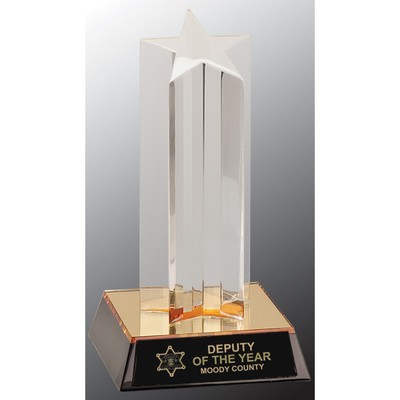 7" Clear Single Star Column Acrylic Award with Gold/Black Base