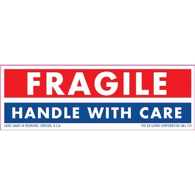 Fragile Handle With Care Paper Labels - 1"x3"