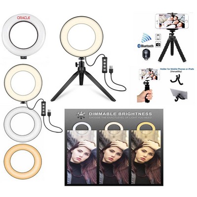 Kidder 6" Ring Light with Tripod Stand + Bluetooth Remote Shutter (Black)