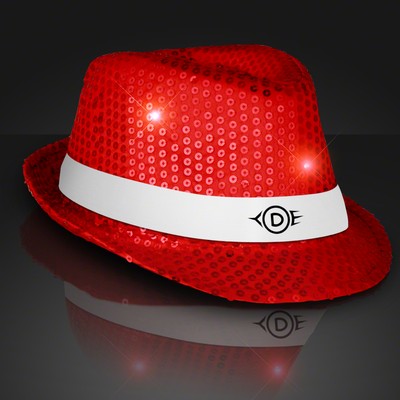 Custom Red Fedora Hat w/ White Bands - Domestic Print