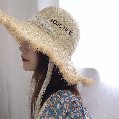 Straw Summer Sun Hat With Chin Strap