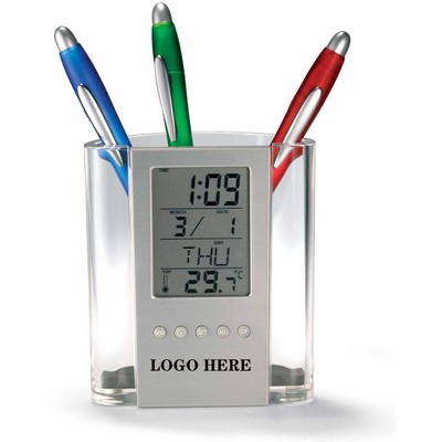 Multi-Functional Clock Pencil Holder