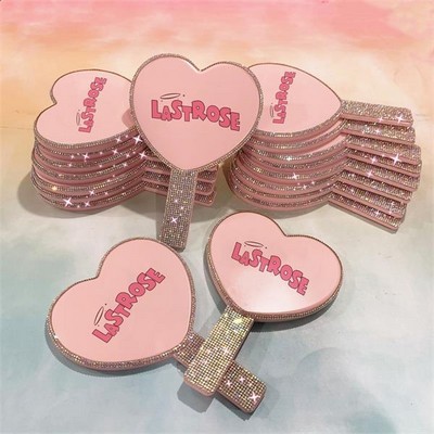 Rhinestone Heart-shaped Handheld Mirror