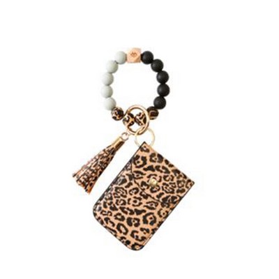 Silicone Chain Beaded Bangle with Leopart Printed Card Holder