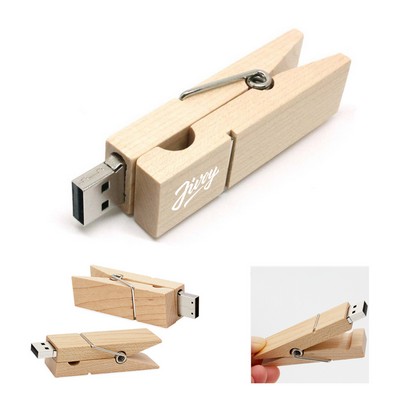 16GB Wooden Clip USB Flash Drive