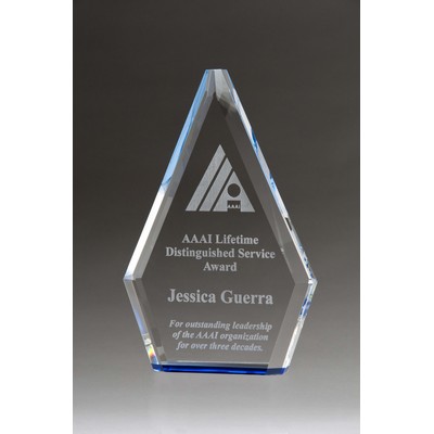 Flame Series Clear Crystal Award w/ Blue Accented Bottom (6-1/2 " x 9-7/8 ")