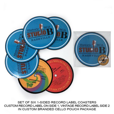 1-Sided Record Label Coasters - Set of 6 - Custom Cello Pouch (Label on Front)