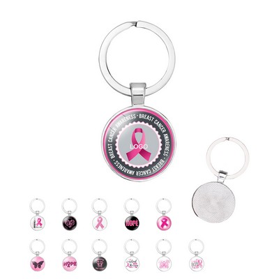 Breast Cancer Awareness Round Keychain