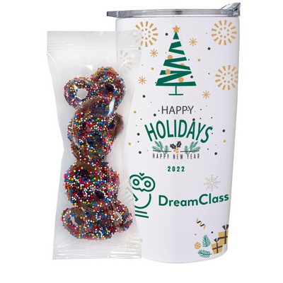 Promo Revolution - 20 Oz. Straight Tumbler Gift Set w/ Milk Chocolate Pretzels w/ Rainbow Nonpareils