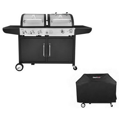 Keg Products Black/Silver 3-Burner Gas & Charcoal Combo Grill w/Grill Cover